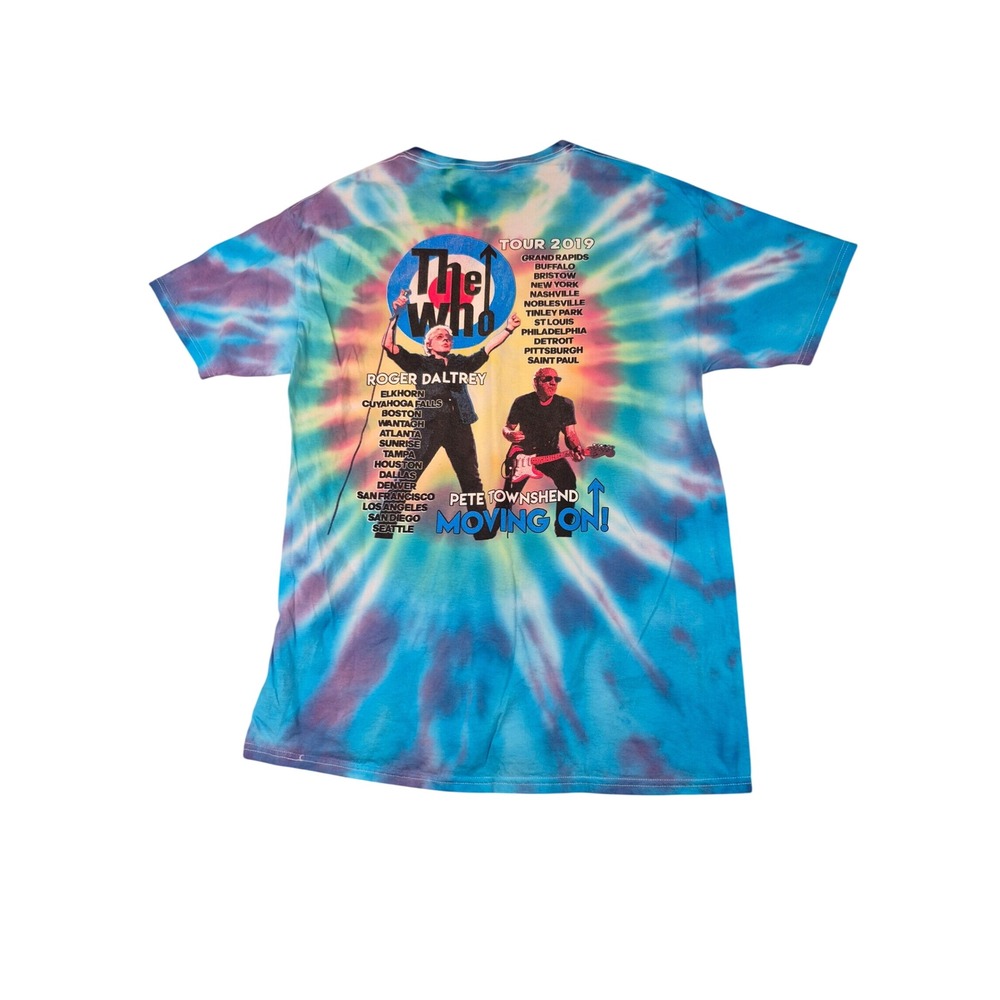 The Who 2019 Moving On Tour Pete Townshend Tie Dye Graphic T-Shirt Blue Large